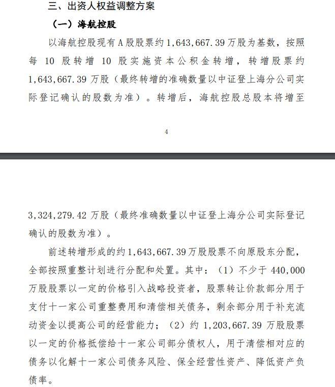 海航控股10转10转增股票_海航控股股票代码_ST海航重整计划
